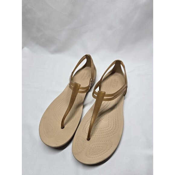 Crocs Isabella Women's Size 7 Tan Jelly T-Strap Iconic Comfort Sandals- Rare - Picture 1 of 10